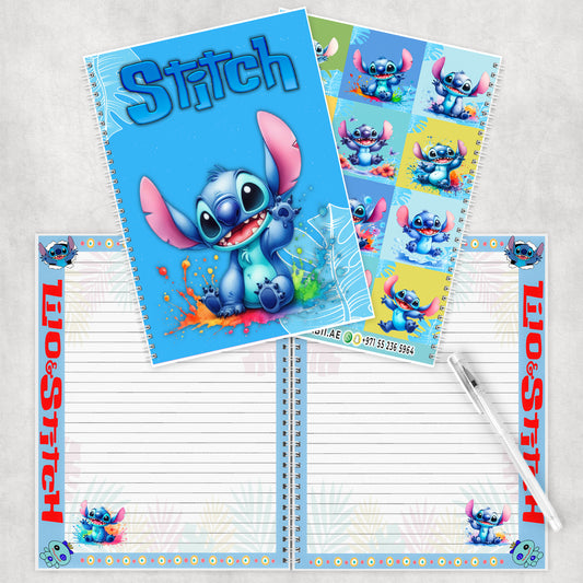 Stitch Splash Whimsy Spiral Notebook  - Custom Name | A5 | 60 Pages (30 Sheets) | Cute & Colorful Design