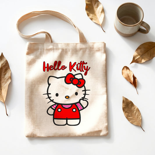 Hello Kitty Linen Tote Bag - Custom Name (35x45cm) | Eco-Friendly Lightweight Shopping & Everyday Carrier