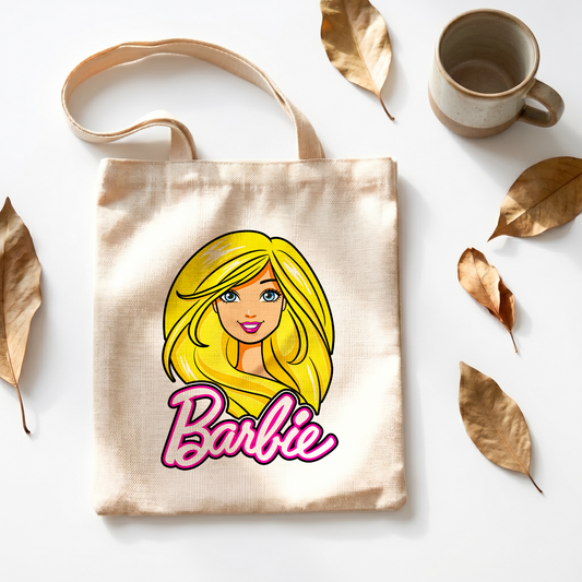 Barbie Glam Linen Tote Bag - Custom Name (35x45cm) | Eco-Friendly Lightweight Shopping & Everyday Carrier