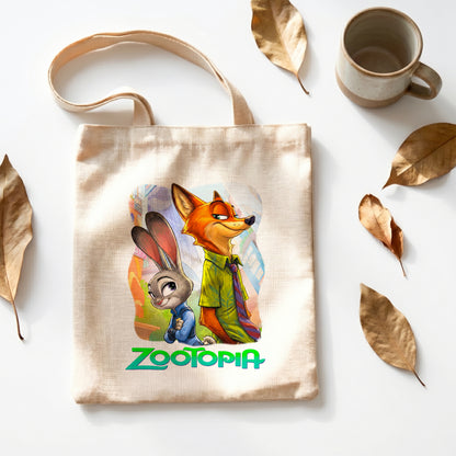Zootopia Judy & Nick Linen Tote Bag - Custom Name (35x45cm) | Eco-Friendly Lightweight Shopping & Everyday Carrier
