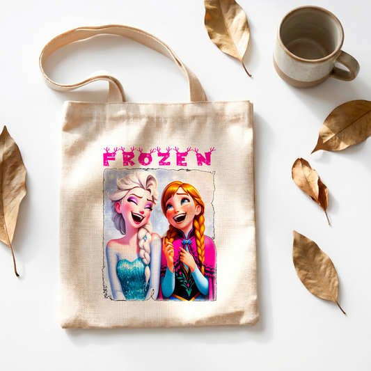Frozen Elsa & Anna Linen Tote Bag - Custom Name (35x45cm) | Eco-Friendly Lightweight Shopping & Everyday Carrier
