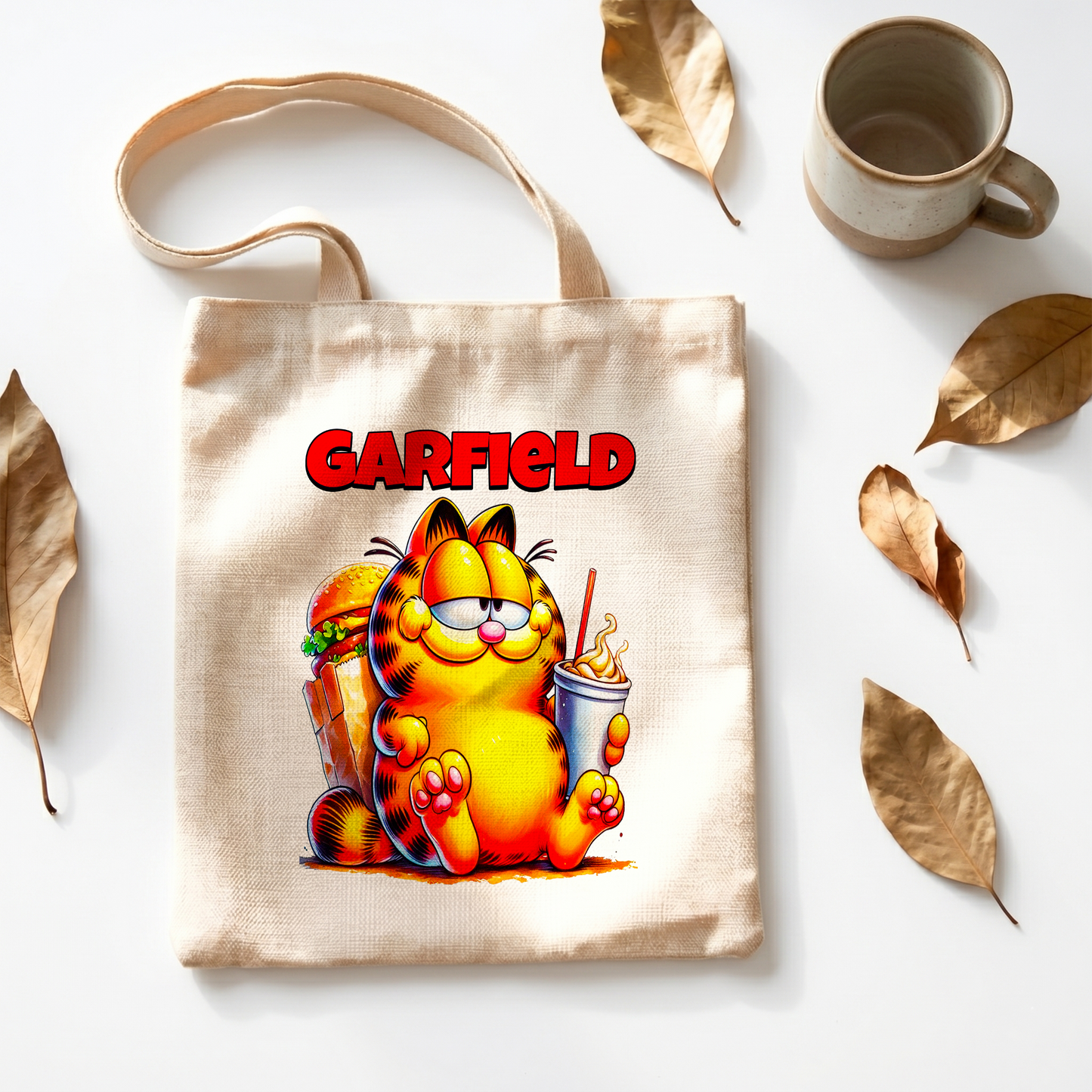 Garfield Comic Cat Linen Tote Bag - Custom Name (35x45cm) | Eco-Friendly Lightweight Shopping & Everyday Carrier