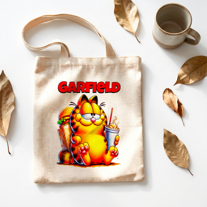 Garfield Comic Cat Linen Tote Bag - Custom Name (35x45cm) | Eco-Friendly Lightweight Shopping & Everyday Carrier