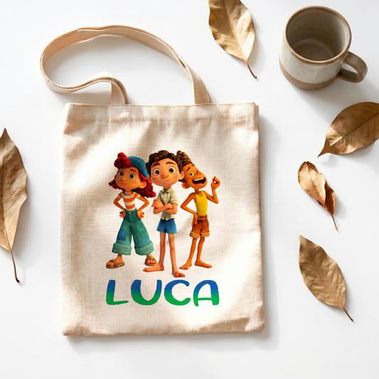 Luca Movie Linen Tote Bag - Custom Name (35x45cm) | Eco-Friendly Lightweight Shopping & Everyday Carrier