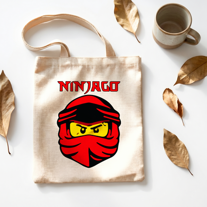Ninjago Red Ninja Linen Tote Bag - Custom Name (35x45cm) | Eco-Friendly Lightweight Shopping & Everyday Carrier