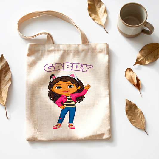 Gabby's Dollhouse Linen Tote Bag - Custom Name (35x45cm) | Eco-Friendly Lightweight Shopping & Everyday Carrier