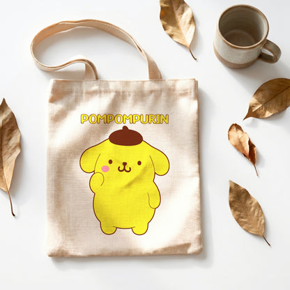 Pompompurin Sanrio Linen Tote Bag - Custom Name (35x45cm) | Eco-Friendly Lightweight Shopping & Everyday Carrier