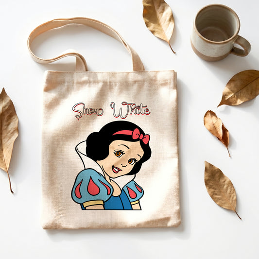 Princess Snow White Linen Tote Bag - Custom Name (35x45cm) | Eco-Friendly Lightweight Shopping & Everyday Carrier
