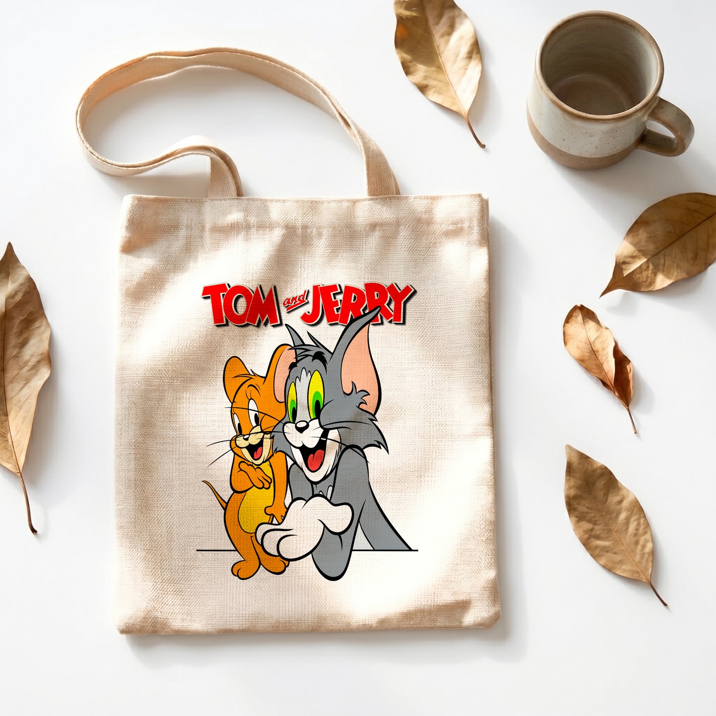 Tom & Jerry Classic Cartoon Linen Tote Bag - Custom Name (35x45cm) | Eco-Friendly Lightweight Shopping & Everyday Carrier