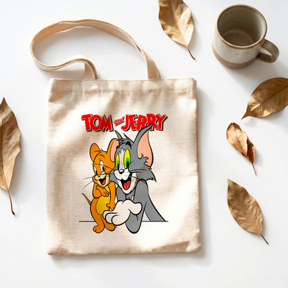 Tom & Jerry Classic Cartoon Linen Tote Bag - Custom Name (35x45cm) | Eco-Friendly Lightweight Shopping & Everyday Carrier