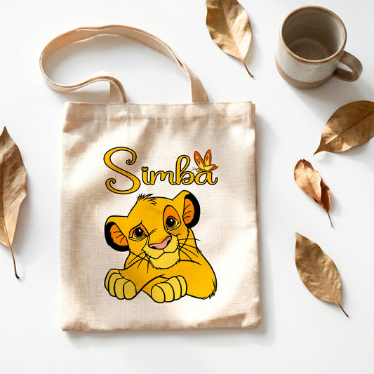 Simba Lion King Linen Tote Bag - Custom Name (35x45cm) | Eco-Friendly Lightweight Shopping & Everyday Carrier