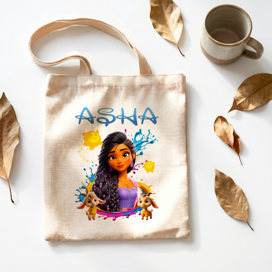 Asha & Star Linen Tote Bag - Custom Name (35x45cm) | Eco-Friendly Lightweight Shopping & Everyday Carrier