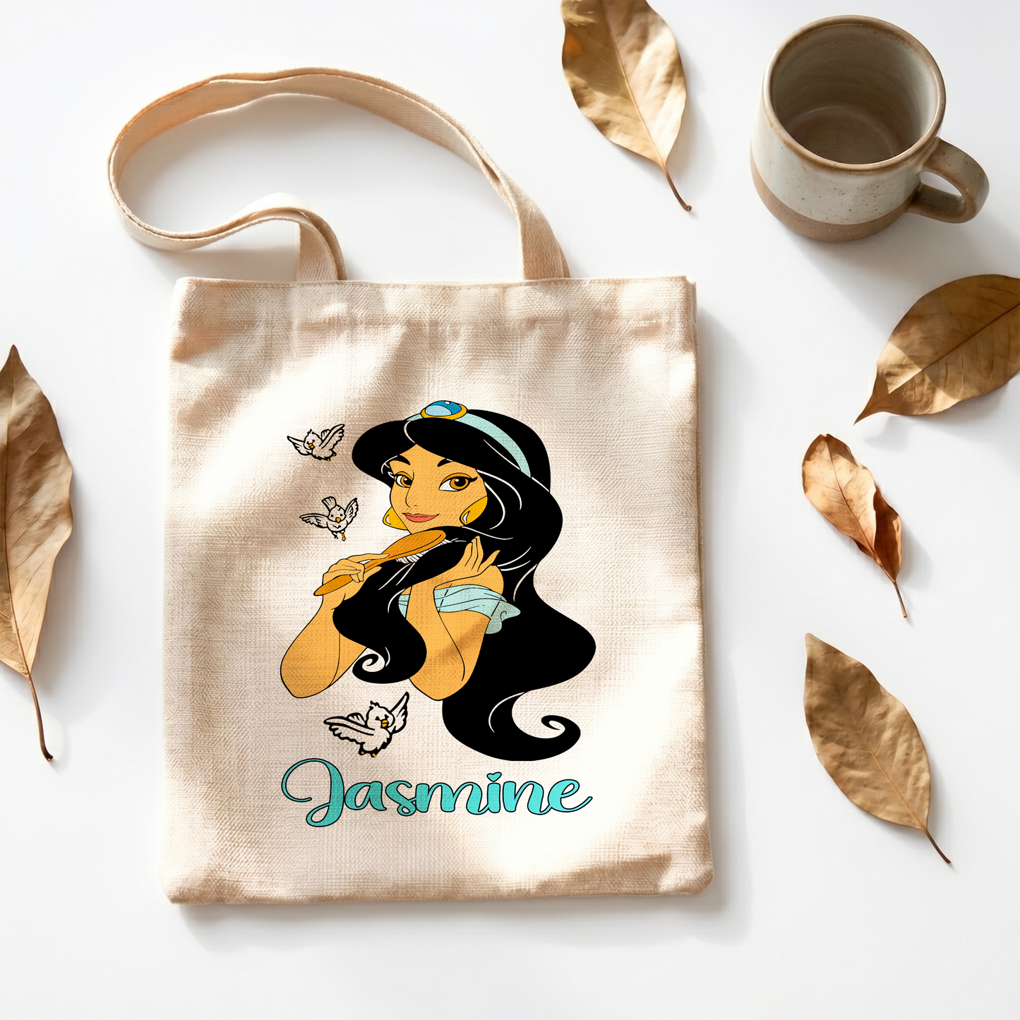 Princess Jasmine Linen Tote Bag - Custom Name (35x45cm) | Eco-Friendly Lightweight Shopping & Everyday Carrier
