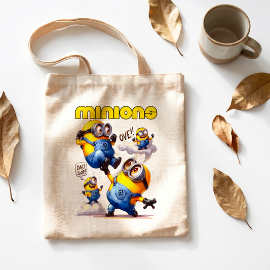 Minions Linen Tote Bag - Custom Name (35x45cm) | Eco-Friendly Lightweight Shopping & Everyday Carrier