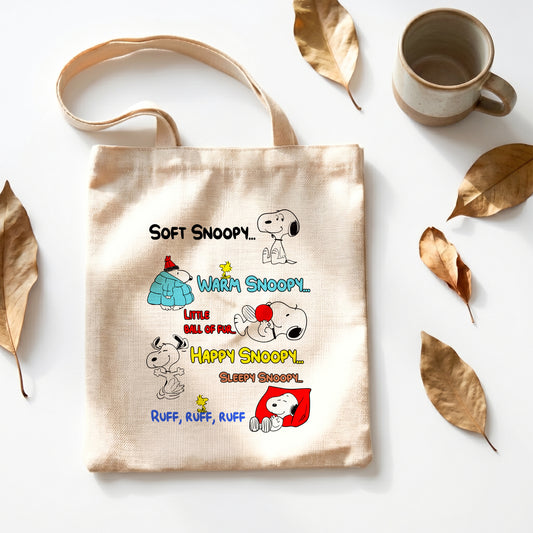 Soft Snoopy Funny Quote Linen Tote Bag - Custom Name (35x45cm) | Eco-Friendly Lightweight Shopping & Everyday Carrier