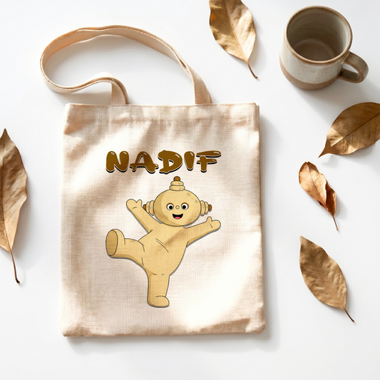 In the Night Garden Makka Pakka Linen Tote Bag - Custom Name (35x45cm) | Eco-Friendly Lightweight Shopping & Everyday Carrier
