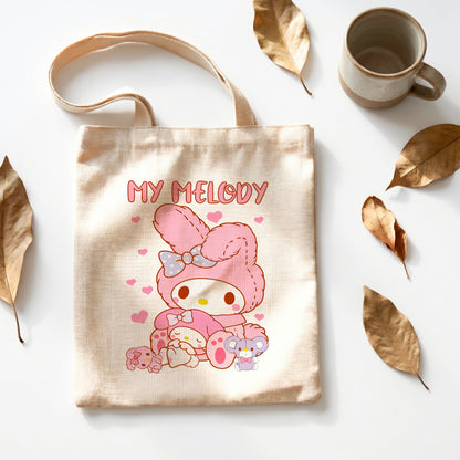 My Melody Sanrio Linen Tote Bag - Custom Name (35x45cm) | Eco-Friendly Lightweight Shopping & Everyday Carrier