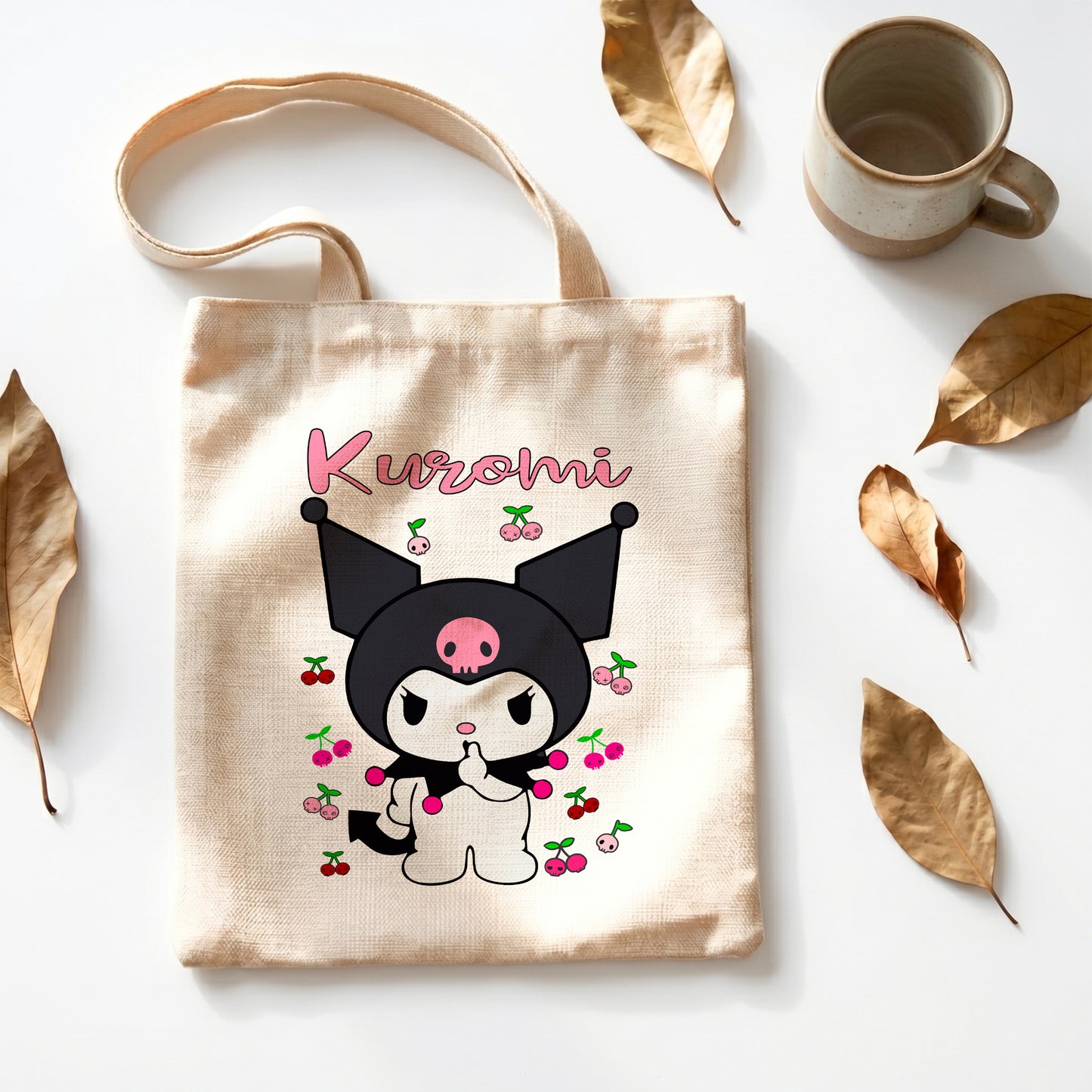 Kuromi Sanrio Linen Tote Bag - Custom Name (35x45cm) | Eco-Friendly Lightweight Shopping & Everyday Carrier