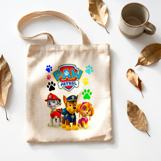 Paw Patrol Rescue Pups Linen Tote Bag - Custom Name (35x45cm) | Eco-Friendly Lightweight Shopping & Everyday Carrier