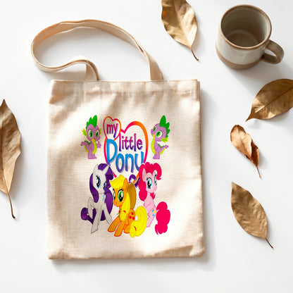 My Little Pony Friends Linen Tote Bag - Custom Name (35x45cm) | Eco-Friendly Lightweight Shopping & Everyday Carrier