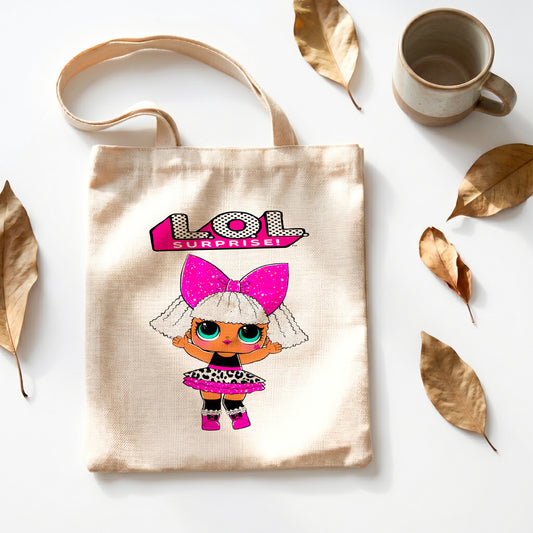 LOL Surprise Doll Linen Tote Bag - Custom Name (35x45cm) | Eco-Friendly Lightweight Shopping & Everyday Carrier