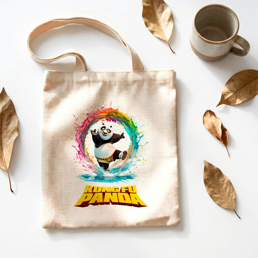 Kung Fu Panda Po Linen Tote Bag - Custom Name (35x45cm) | Eco-Friendly Lightweight Shopping & Everyday Carrier