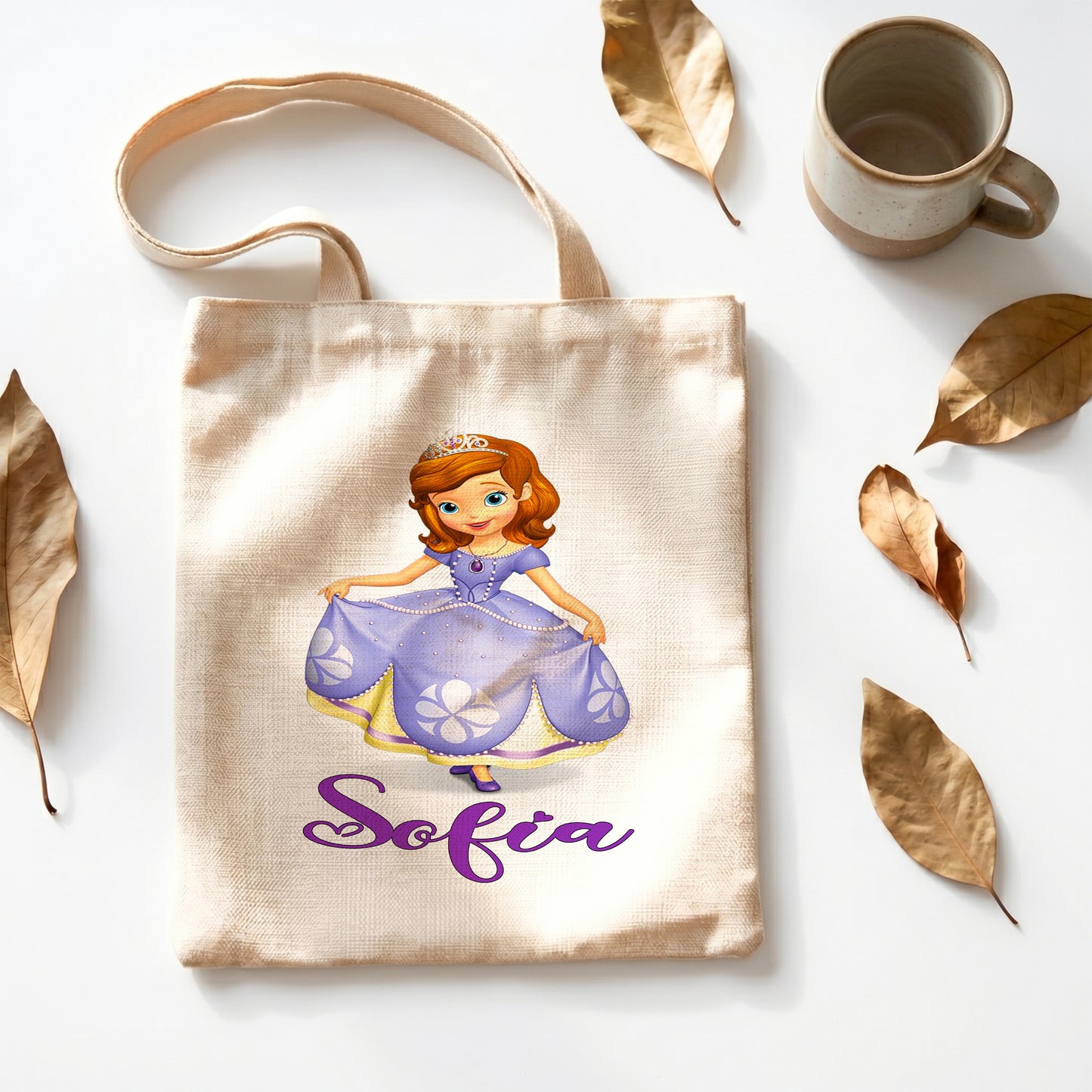 Princess Sofia Linen Tote Bag - Custom Name (35x45cm) | Eco-Friendly Lightweight Shopping & Everyday Carrier