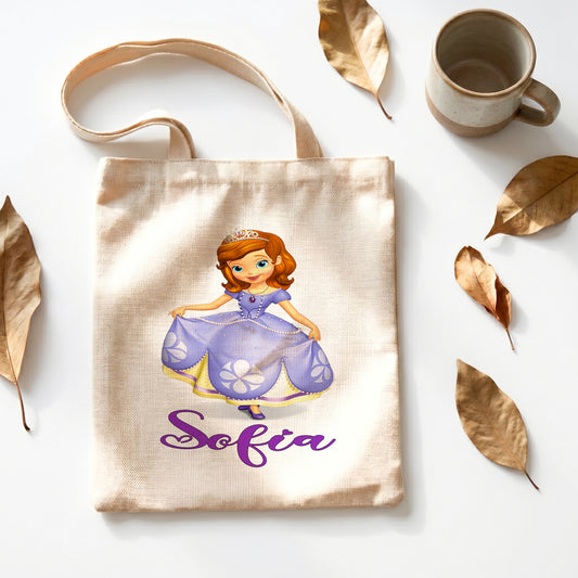 Princess Sofia Linen Tote Bag - Custom Name (35x45cm) | Eco-Friendly Lightweight Shopping & Everyday Carrier