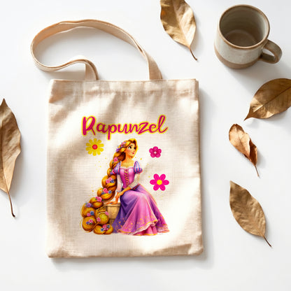 Princess Rapunzel Linen Tote Bag - Custom Name (35x45cm) | Eco-Friendly Lightweight Shopping & Everyday Carrier
