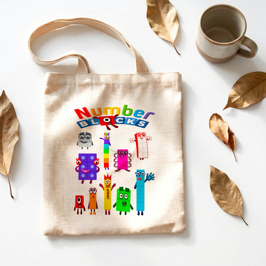 Numberblocks Educational Linen Tote Bag - Custom Name (35x45cm) | Eco-Friendly Lightweight Shopping & Everyday Carrier