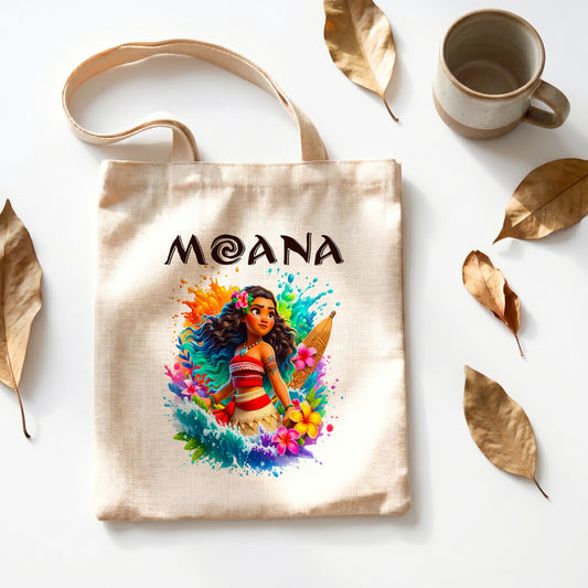 Moana Tropical Linen Tote Bag - Custom Name (35x45cm) | Eco-Friendly Lightweight Shopping & Everyday Carrier