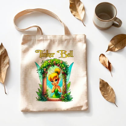Tinker Bell Fairy Linen Tote Bag - Custom Name (35x45cm) | Eco-Friendly Lightweight Shopping & Everyday Carrier