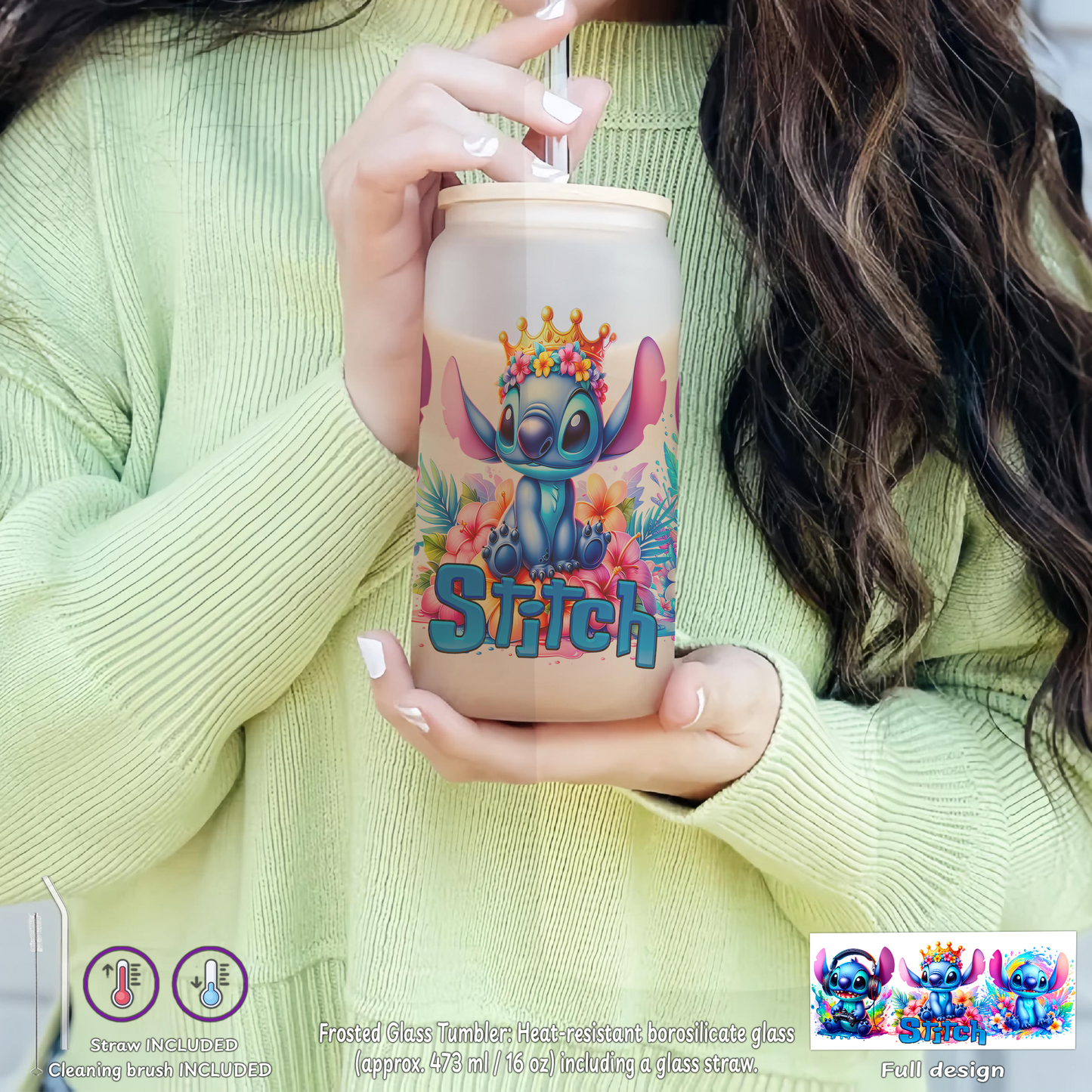 Stitch Floral Crown Box – Custom Name | Includes Plush, Tote Bag, Pouch & Drinkware Set & More