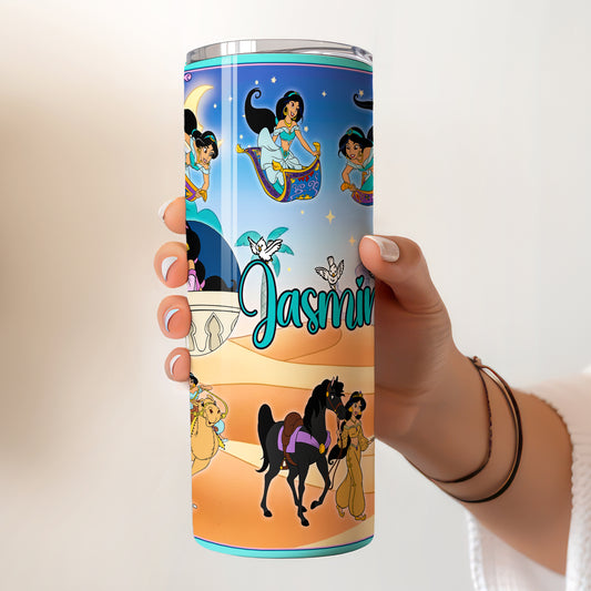 Princess Jasmine Magic Carpet Skinny Tumbler - Custom Name (20oz) | Insulated Stainless Steel Travel Cup