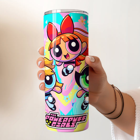 Powerpuff Girls Action Skinny Tumbler - Custom Name (20oz) | Insulated Stainless Steel Travel Cup
