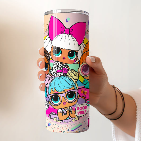 L.O.L. Surprise! Retro Vibes Skinny Tumbler - Custom Name (20oz) | Insulated Stainless Steel Travel Cup
