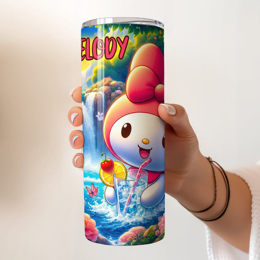 My Melody Waterfall Skinny Tumbler - Custom Name (20oz) | Insulated Stainless Steel Travel Cup