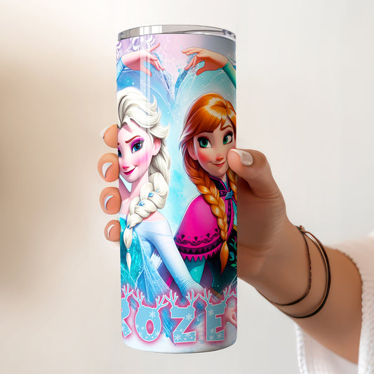 Anna & Elsa Frozen Sisters Skinny Tumbler - Custom Name (20oz) | Insulated Stainless Steel Travel Cup