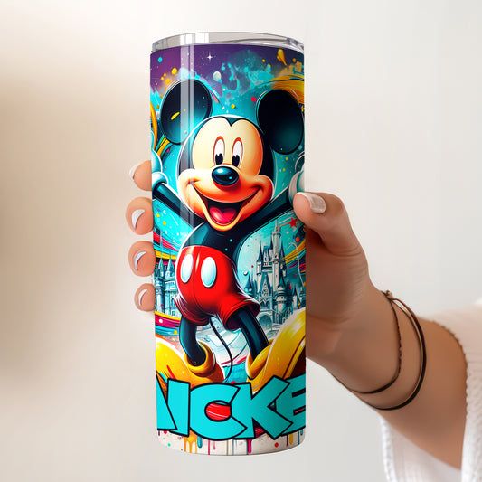 Mickey Mouse Colorful Magic Skinny Tumbler - Custom Name (20oz) | Insulated Stainless Steel Travel Cup