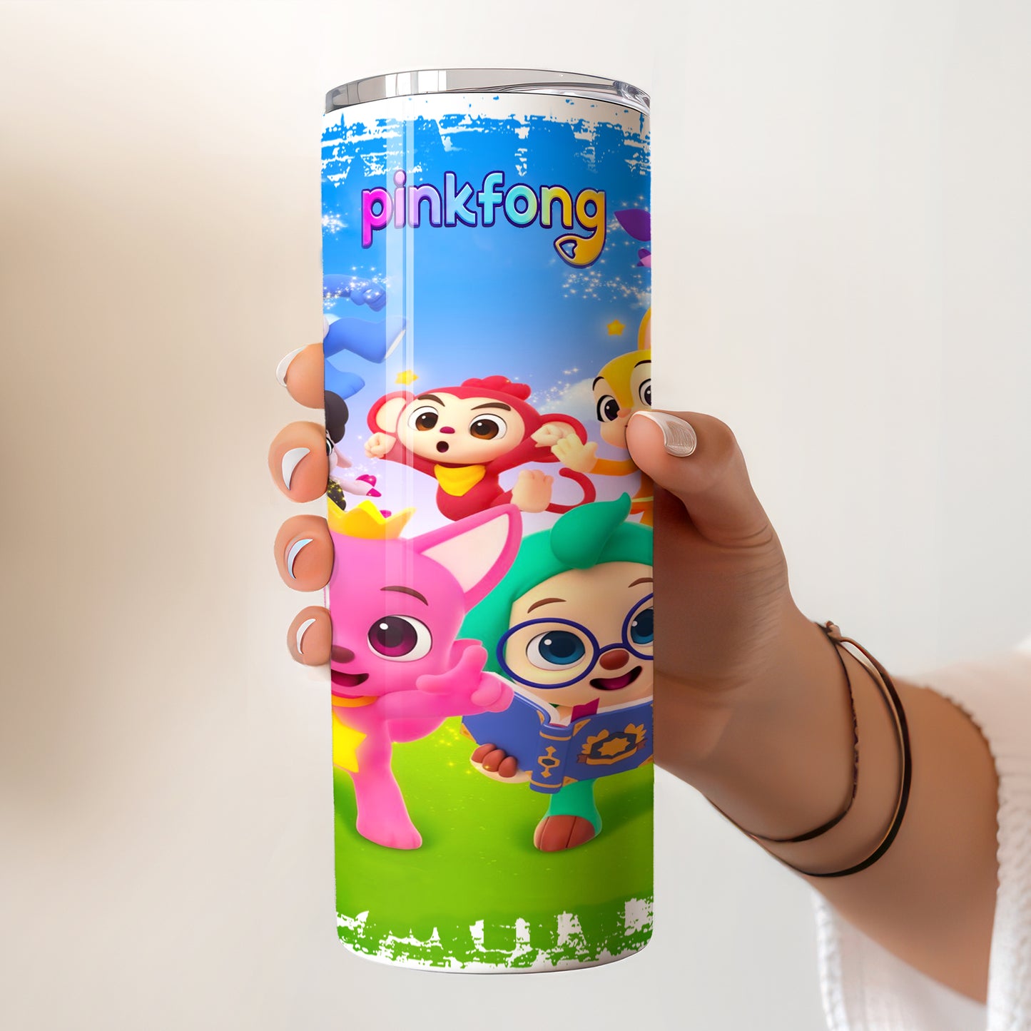 Pinkfong & Friends Musical Skinny Tumbler - Custom Name (20oz) | Insulated Stainless Steel Travel Cup
