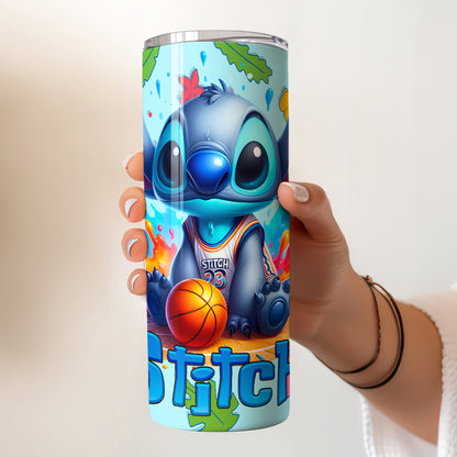 Stitch Basketball Splash Skinny Tumbler - Custom Name (20oz) | Insulated Stainless Steel Travel Cup