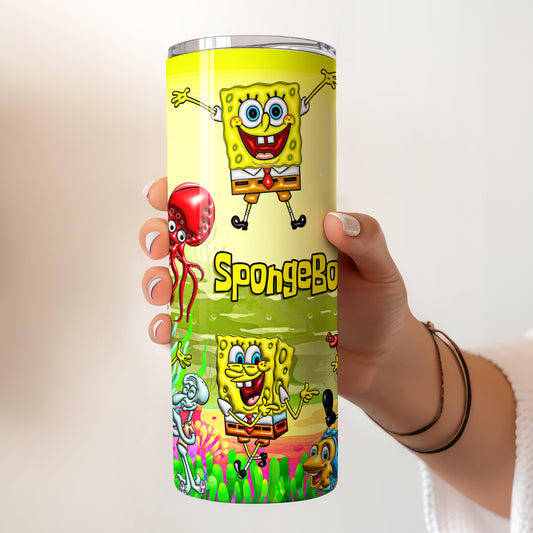 SpongeBob Bikini Bottom Friends Skinny Tumbler - Custom Name (20oz) | Insulated Stainless Steel Travel Cup