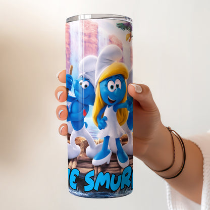 The Smurfs River Rafting Skinny Tumbler - Custom Name (20oz) | Insulated Stainless Steel Travel Cup