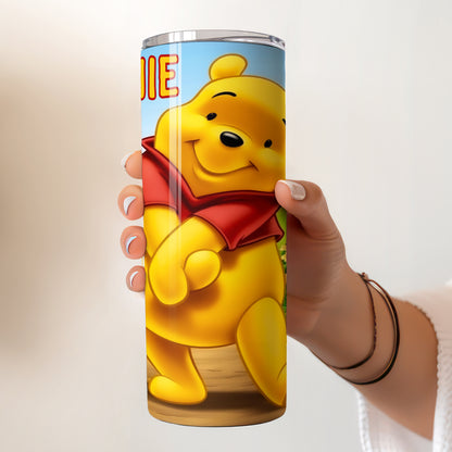 Winnie the Pooh Forest Path Skinny Tumbler - Custom Name (20oz) | Insulated Stainless Steel Travel Cup