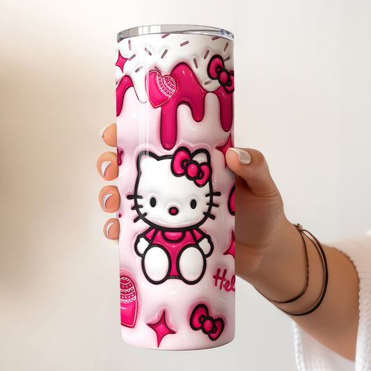 Hello Kitty Pink Drip Skinny Tumbler - Custom Name (20oz) | Insulated Stainless Steel Travel Cup