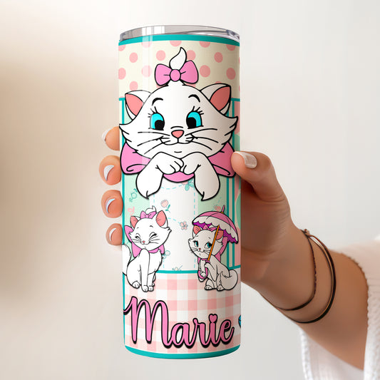 Marie Aristocats Pink Bow Skinny Tumbler - Custom Name (20oz) | Insulated Stainless Steel Travel Cup