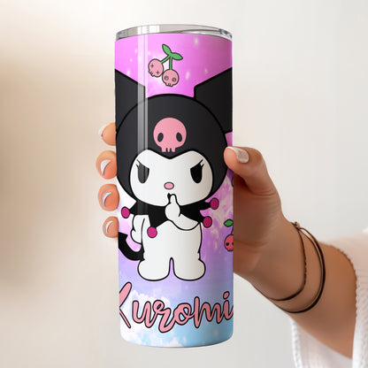 Kuromi Purple Clouds Skinny Tumbler - Custom Name (20oz) | Insulated Stainless Steel Travel Cup