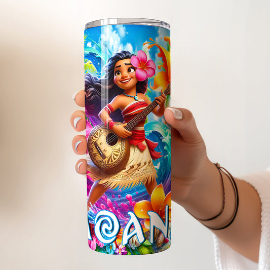 Moana Musical Tropical Ocean Skinny Tumbler - Custom Name (20oz) | Insulated Stainless Steel Travel Cup