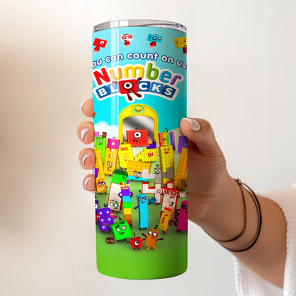 Numberblocks Counting Fun Skinny Tumbler - Custom Name (20oz) | Insulated Stainless Steel Travel Cup