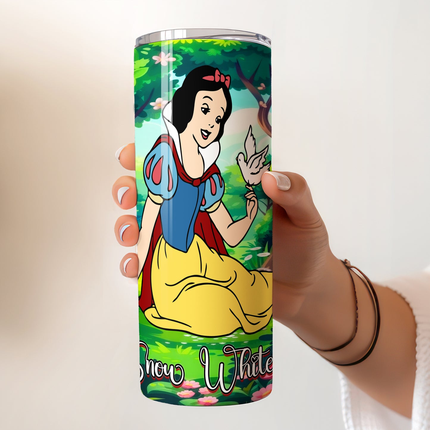 Princess Snow White Forest Skinny Tumbler - Custom Name (20oz) | Insulated Stainless Steel Travel Cup